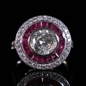 18 kt gold diamond ruby ring 6.5