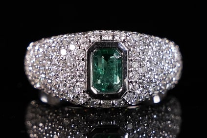 18 kt gold emerald diamond ring 6.25