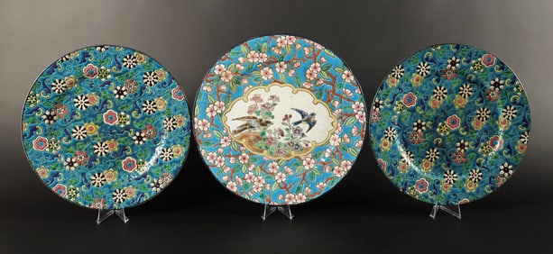 3 antique Longwy plate