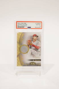 2023 Topps Shohei Ohtani relics card PSA 10: A 2023 Topps Shohei Ohtani relics tier one design GEM Mint PSA 10. Population 5.