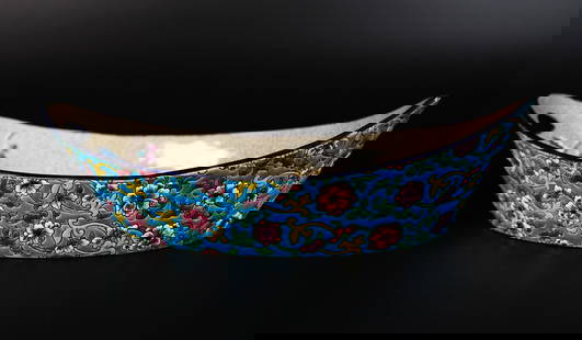 Antique Longwy fine dish: Antique Longwy fine dish. H: 3.5" x W: 13.2."