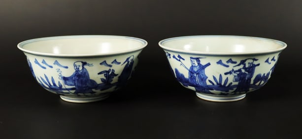 2 Chinese b/w fine bowls