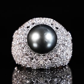18 kt w/g Tahitian pearl diamodn ring