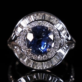 Platinum sapphire diamond ring GIA 4.08