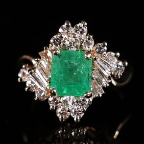 14 kt y/g Beryl Emerald diamond ring GIA