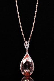 14 kt rose gold morganite diamond pendant