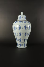 Chinese fine b/w lidded vase