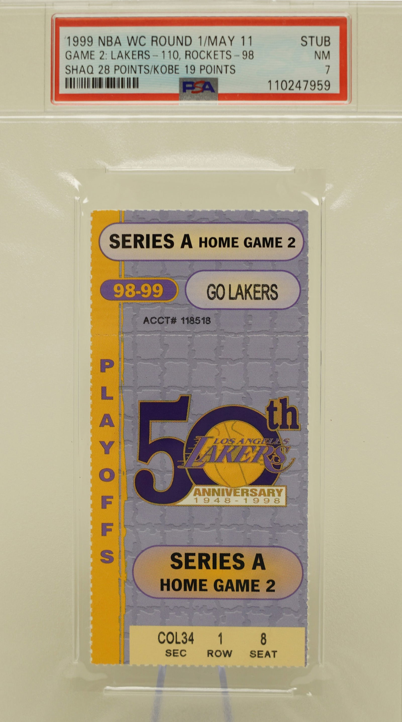 1999 Lakers game 2 PSA 7 ticket (1 of 5)