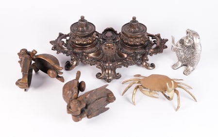 Vintage inkwell and items