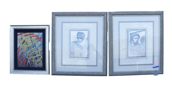 Lots vintage framed art sketch