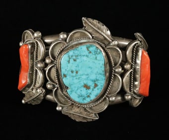 Antique silver coral cuff