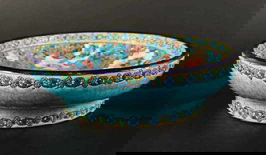 Antique Longwy large bowl: Antique Longwy fine large round bowl. H: 3.1" x W: 10.2."