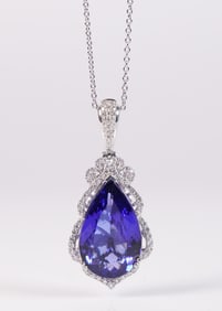 Platinum tanzanite diamond necklace GIA