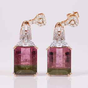14 kt y/g natural tourmaline diamond earrings