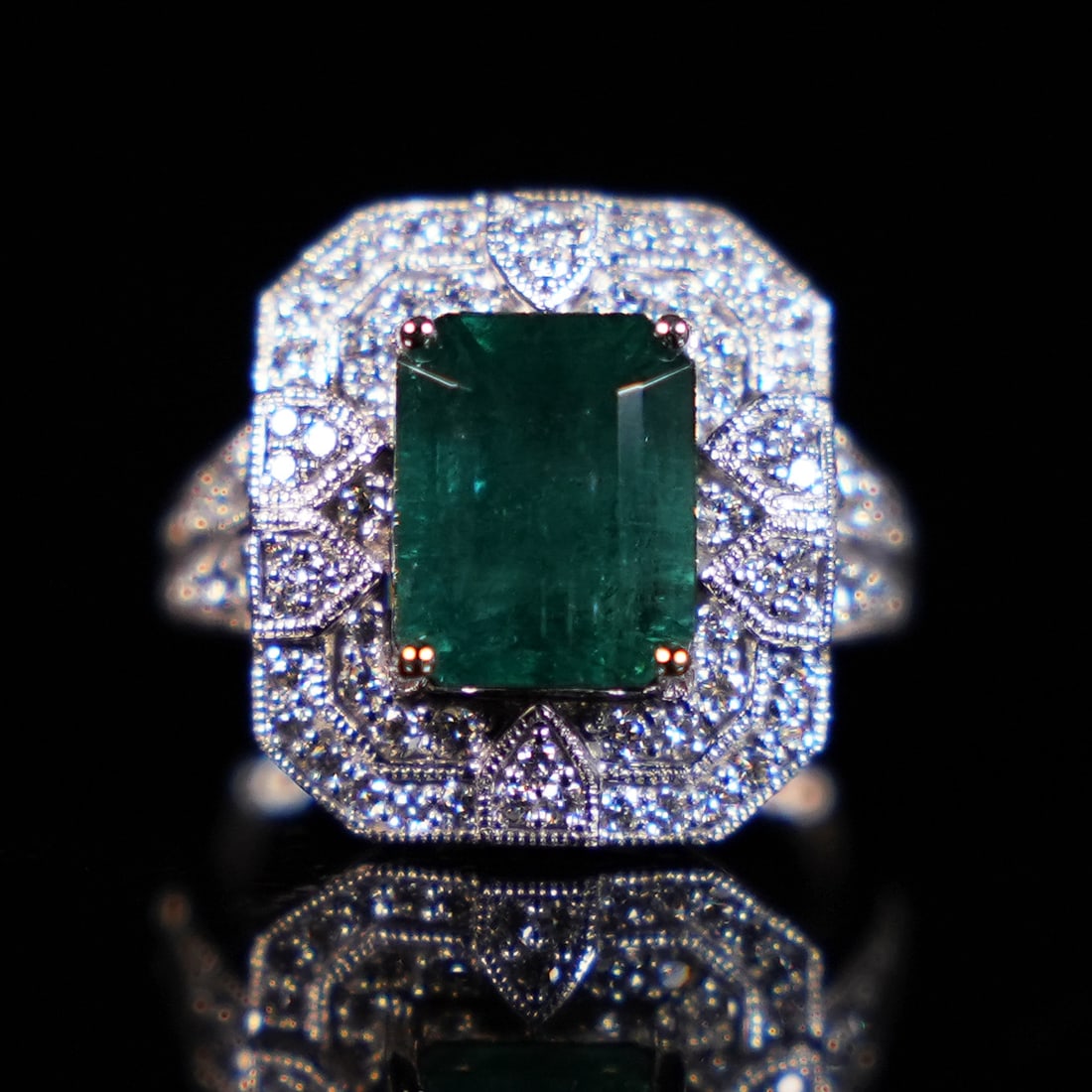 Platinum natural emerald diamond ring GIA (1 of 12)