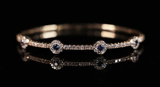 14 kt y/g diamond sapphire bangle