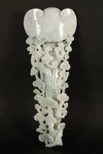Chinese fine jadeite ruyi scepter: Chinese fine jadeite carved ruyi scepter. L: 10.5" x W: 4."