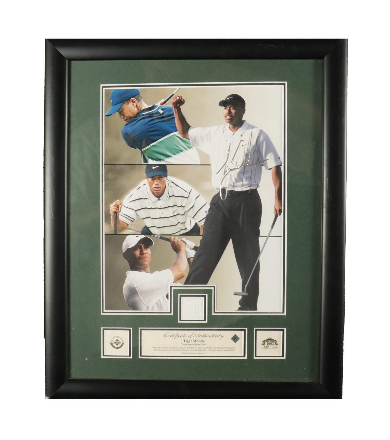 Tiger Wood framed worn shirt: Tiger Wood framed worn shirt, from tournament. H: 15.5" x W: 12.5."