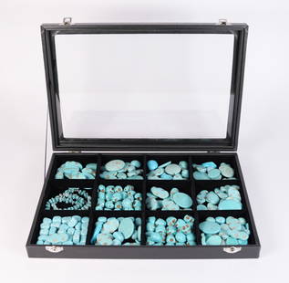Lots of turquoise pieces: Lots of turquoise pieces, in a box.