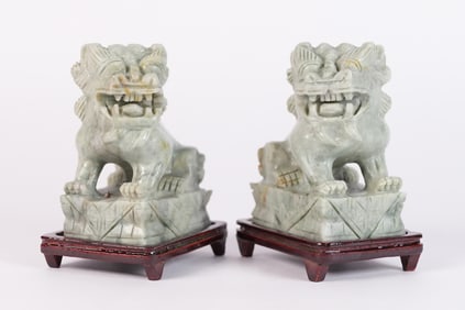 2 Chinese jade carved lion