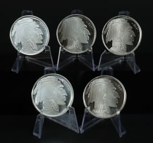 Lots 5 fine silver .999 troy 1oz Indian coins