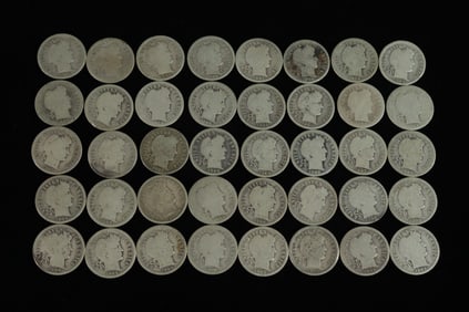 40 Barber dimes mixed dates estate coins