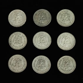9 vintage silver Cap & Rays Mexican pesos estate