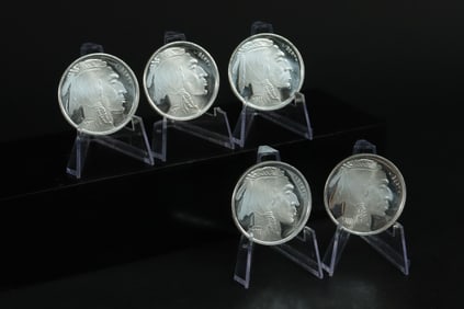 Lots of 5 fine silver .999 troy 1oz Indian coins