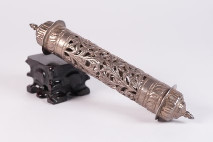 Tibetan antique silver praying scroll