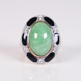 14 kt y/g jade diamond ring