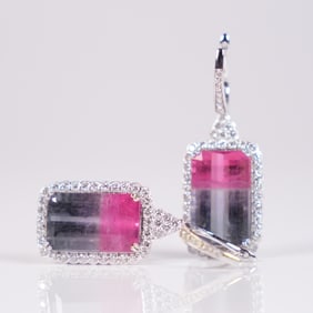 Pair platinum natural tourmaline earrings