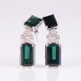 Pair platinum natural tourmaline earrings