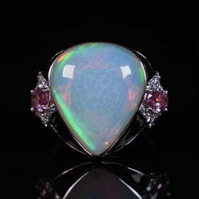 Platinum opal sapphire diamond ring 6.8 size