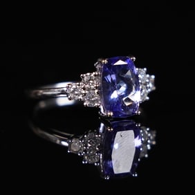 Platinum natural tanzanite diamond ring 6.75 size