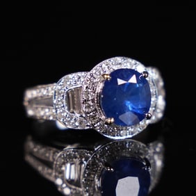 18 kt w/g sapphire diamond ring 6.25 size