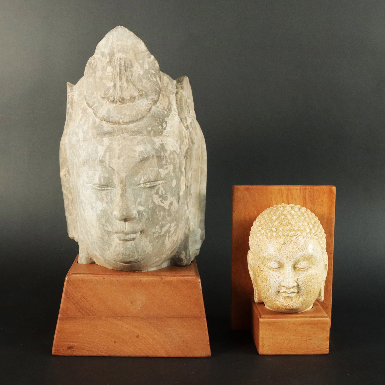 Lots Chinese carved heavy bust: Lots Chinese carved heavy bust on stand. Largest H: 12.5" x W: 6.5."