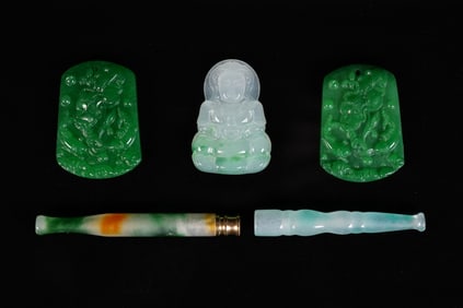 Lots Chinese apple green carvings