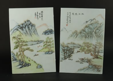 2 Chinese antique porcelain plaques estate