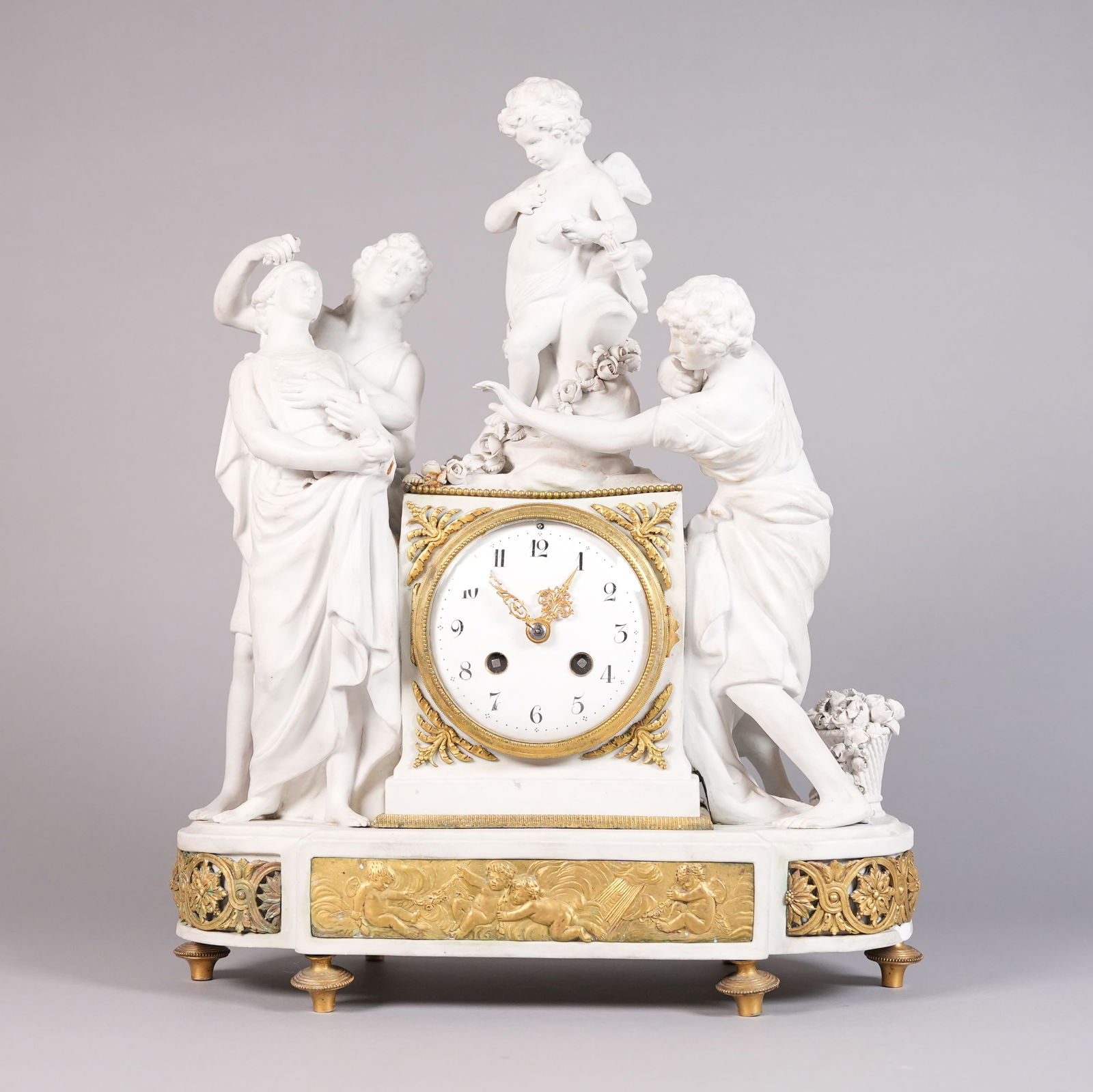 Antique fine mantle clock: Antique fine mantle clock, with winding key. H: 17" x W: 13.5."