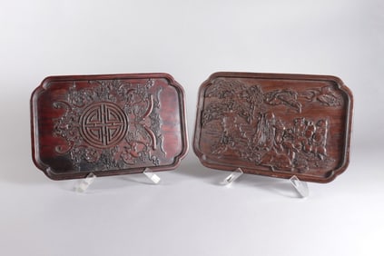 2 Chinese wooden trays