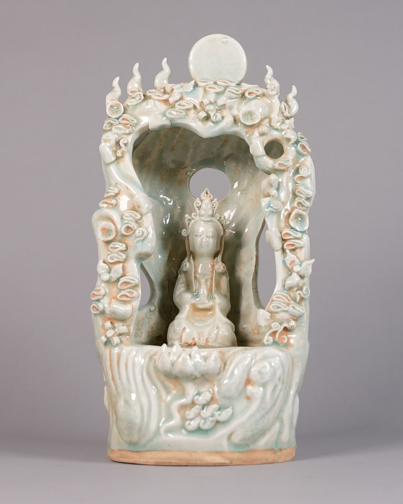 Chinese fine celadon figurine: Chinese fine celadon figurine. H: 13.5" x W: 7.5."