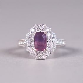 Platinum natural sapphire diamond ring GIA 6.75