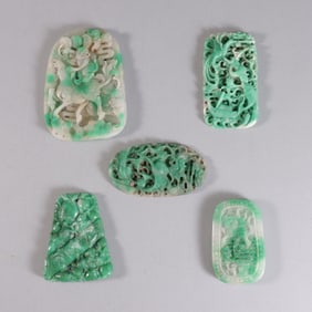 Lots Chinese apple green carvings