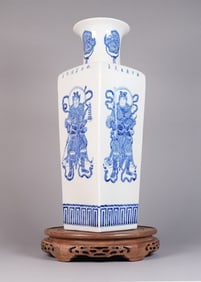 Chinese fine tall b/w square vase