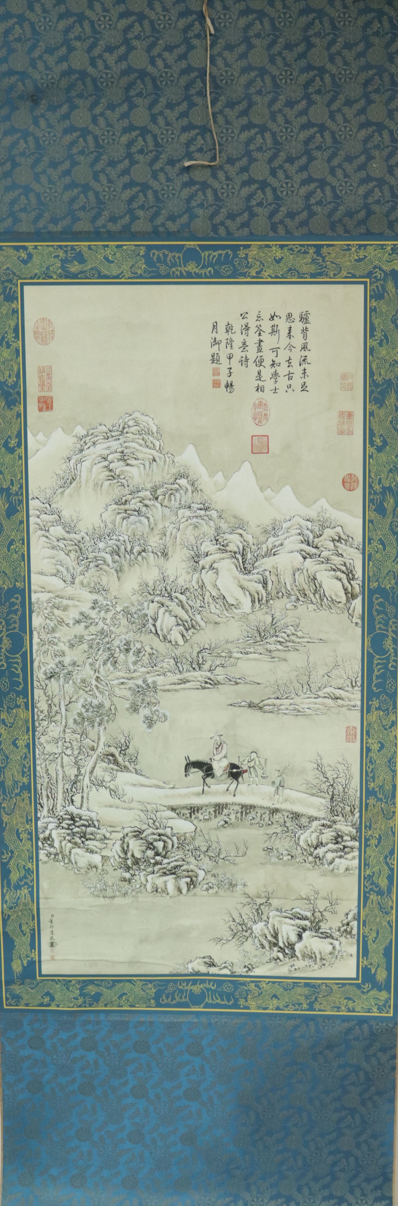Chinese long scroll in wooden box: Chinese long fine scroll in wooden box.