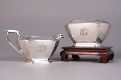 2 antique sterling tea set sugar bowl and creamer by William B Durbin Co. 10.10 oz