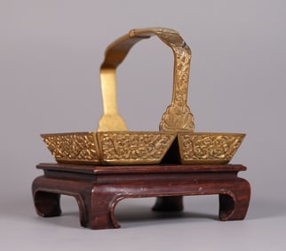 Chinese antique jade handled basket