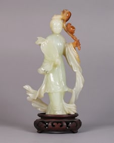 Chinese antique jade lady with stand