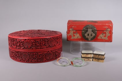 Chinese cinnabar box with others
