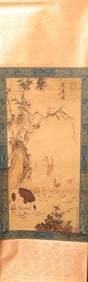 Chinese long fine scroll in box